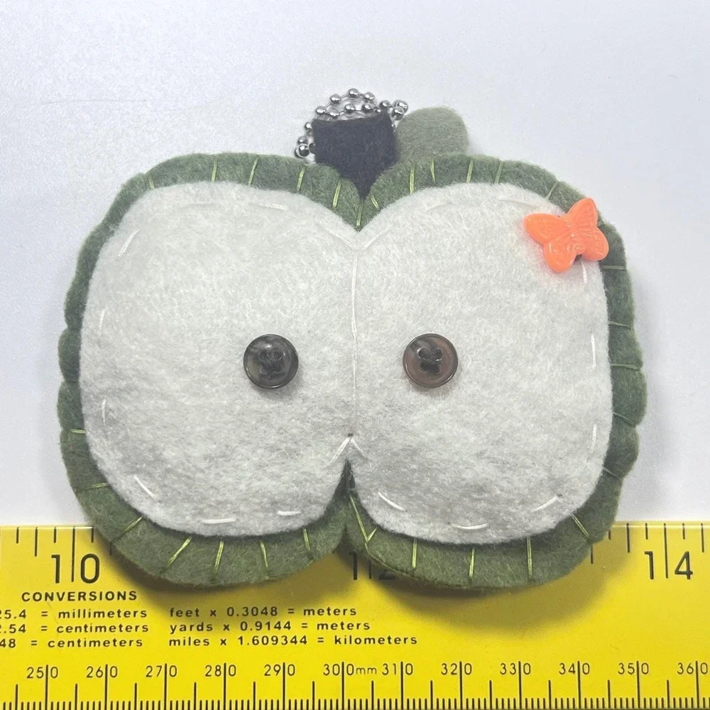 Handmade Green Apple Felt Keychain Cottagecore‎ Fruit Bag Charm Fob Butterfly